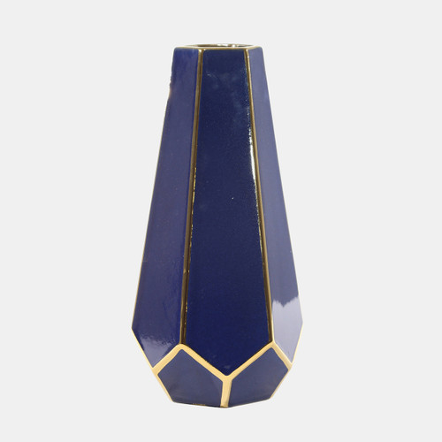 13596-02#Ec, Blue/gold Faceted Vase 11"
