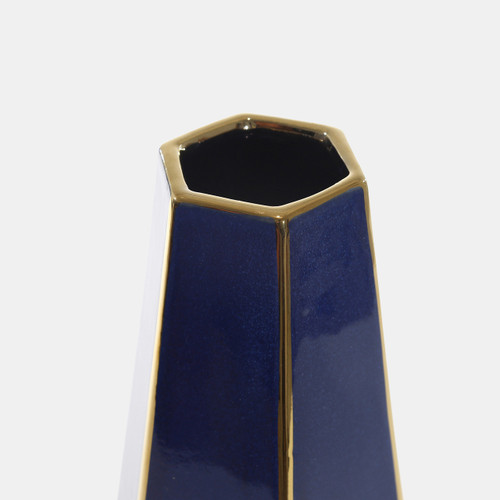 13596-02#Ec, Blue/gold Faceted Vase 11"