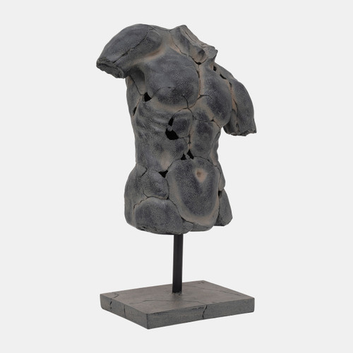 13622-01#Cracked Torso Sculpture, Grey