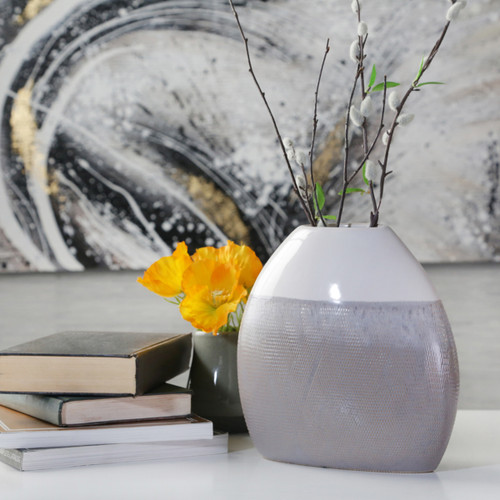 13825-01#Ceramic 9" Vase, Multi Gray
