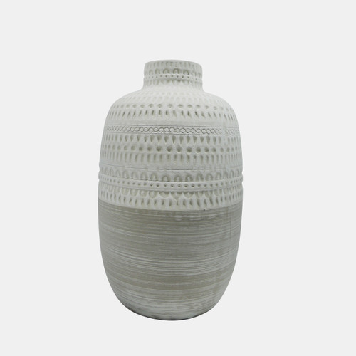 13828-03#Ceramic 8" Tribal Vase, Beige