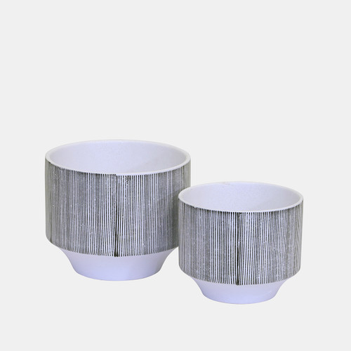 13856-04#S/2 Ceramic Planters 8.5/6.5"gray Stripe