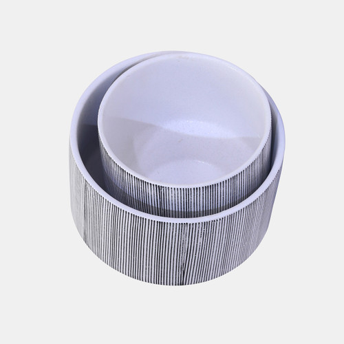 13856-04#S/2 Ceramic Planters 8.5/6.5"gray Stripe