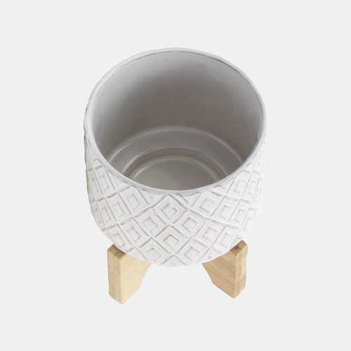 13976-15#Ceramic 5" Flower Pot W/ Wooden Stand