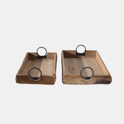 14041-01#S/2 Wood Trays 19x13x5", Brown