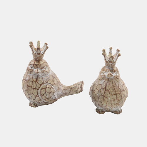 14042-05#S/2 Resin Birds W/crowns, Brown