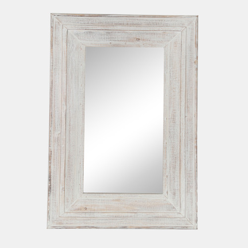 14099-03#Wood Frame 24 X 36" Wall Mirror, Antique White Wb