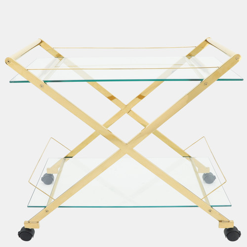 14111-02#Two Tier 31" Rolling Bar Cart,gold Kd