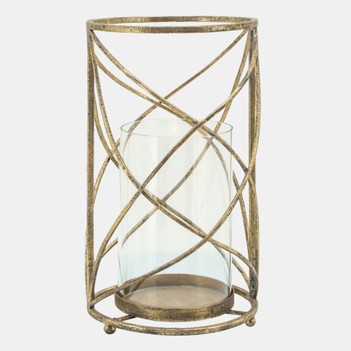 14396-01#Metal 13" Hurricane Candle Holder,gold