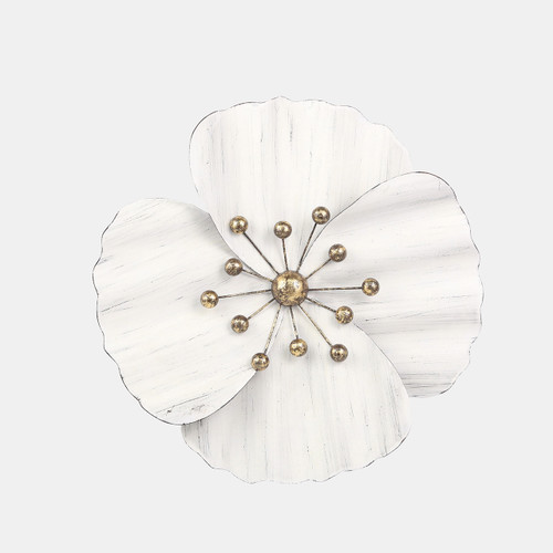 14415-02#Metal 16" Wall Flower, White,wb