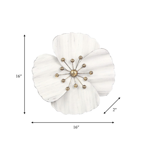 14415-02#Metal 16" Wall Flower, White,wb