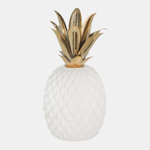 14459#Ceramic / Metal 11" Pineapple,white