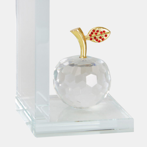 14462-05#S/2 Crystal Apple Bookends, Clear