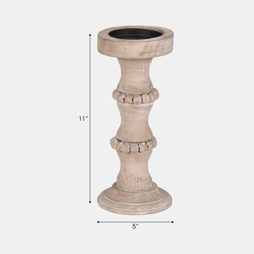 14498-03#Wooden 11" Antique Style Candle Holder