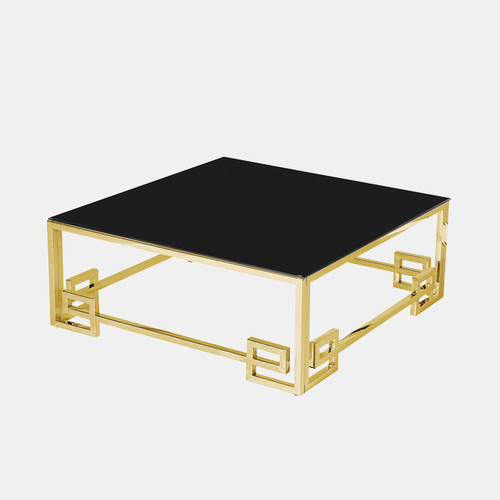 14625-02#Stainless Steel Cocktail Table,gold/black Glass