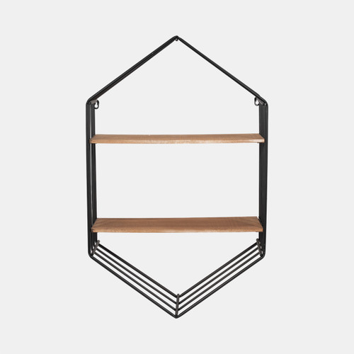 14734#Metal/wood 20" Hexagon Shelf, Brown/black