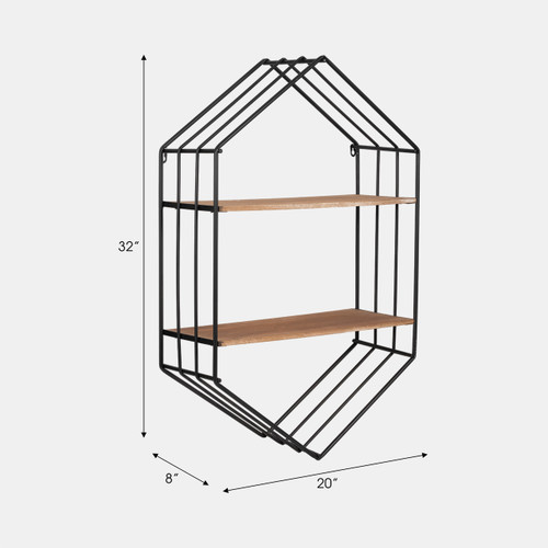 14734#Metal/wood 20" Hexagon Shelf, Brown/black