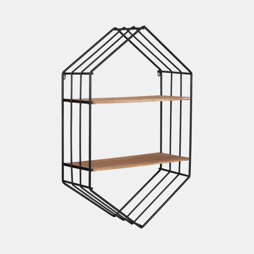 14734#Metal/wood 20" Hexagon Shelf, Brown/black