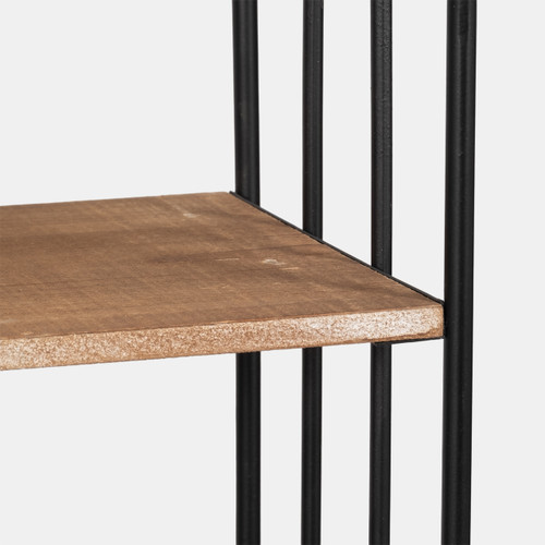 14734#Metal/wood 20" Hexagon Shelf, Brown/black