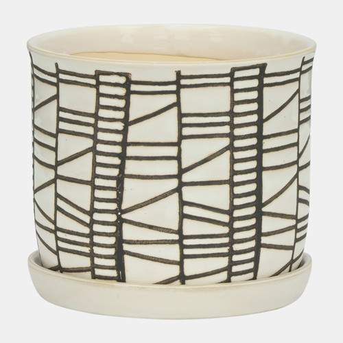 14807-02#S/2 Ceramic 6/8" Planter W/ Saucer, Beige