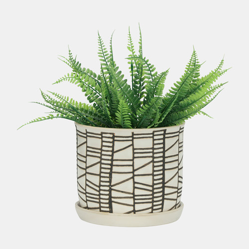 14807-02#S/2 Ceramic 6/8" Planter W/ Saucer, Beige