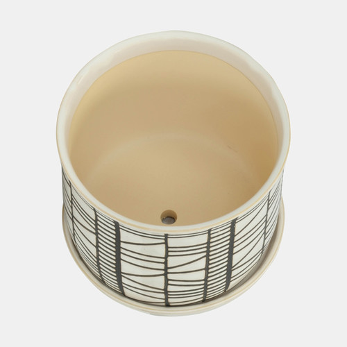 14807-02#S/2 Ceramic 6/8" Planter W/ Saucer, Beige