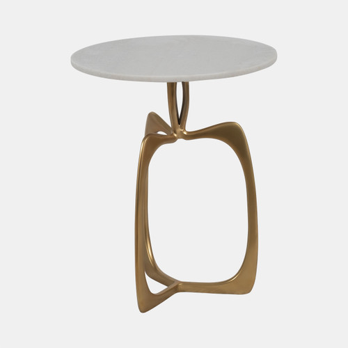 14844-01#Metal 22" Accent Table W/ White Marble, Gold  Kd