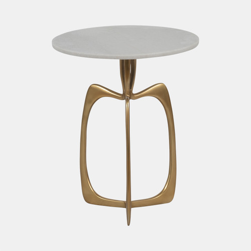 14844-01#Metal 22" Accent Table W/ White Marble, Gold  Kd
