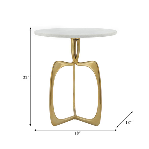 14844-01#Metal 22" Accent Table W/ White Marble, Gold  Kd