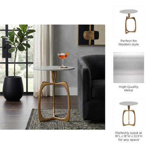 14844-01#Metal 22" Accent Table W/ White Marble, Gold  Kd