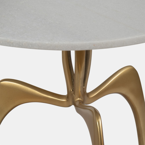 14844-01#Metal 22" Accent Table W/ White Marble, Gold  Kd