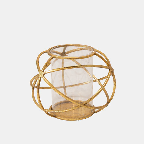 14875#S/2 6" Orb Candle Holder , Gold