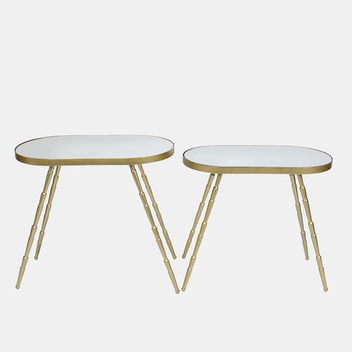 14886#S/2 Metal/mirror 24/26" Accent Tables, Gold Kd