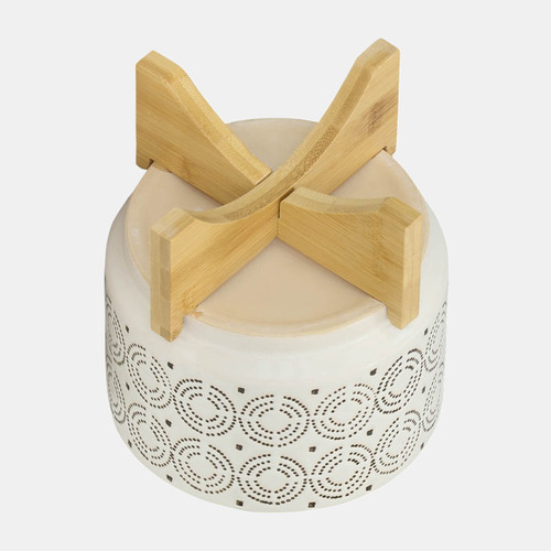 14933-02#Ceramic 7" Swirl Planter On Stand, Ivory 