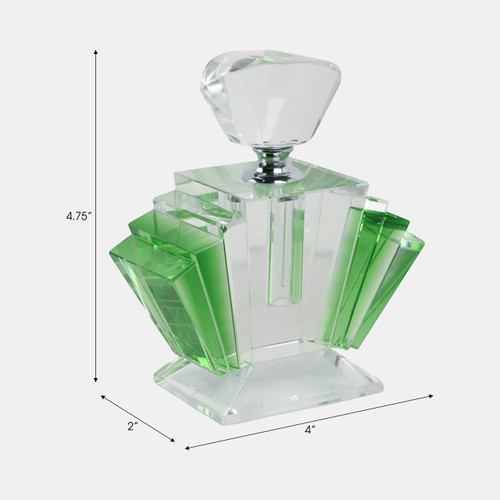13295-04#Green Crystal Perfume Bottle 4.75"