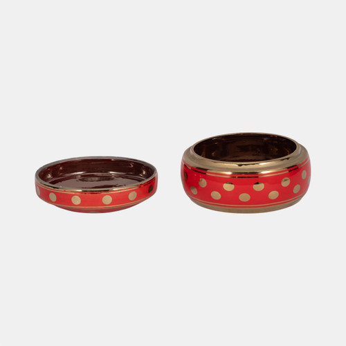 13448-07#Red/gold Polka Dot Box 7"