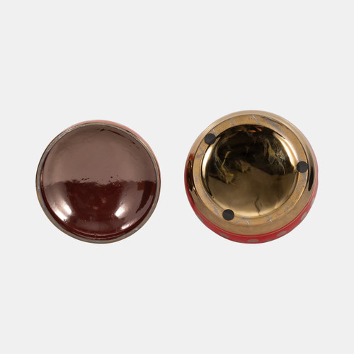 13448-07#Red/gold Polka Dot Box 7"