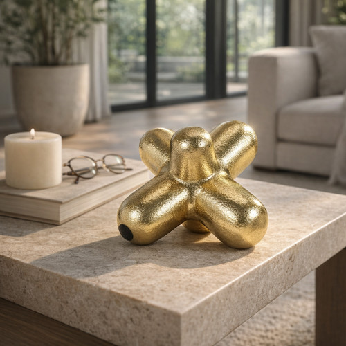 15264-01#Metal 8" Geometric Orb, Gold