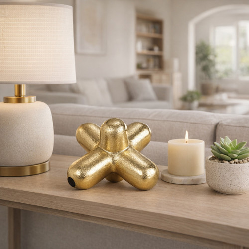 15264-01#Metal 8" Geometric Orb, Gold