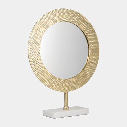 15284-01#Metal 21" Hammered Mirror On Stand, Gold