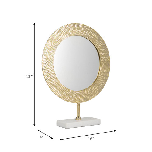 15284-01#Metal 21" Hammered Mirror On Stand, Gold