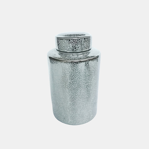 15404-04#Ceramic 12" Jar, Crackle Silver