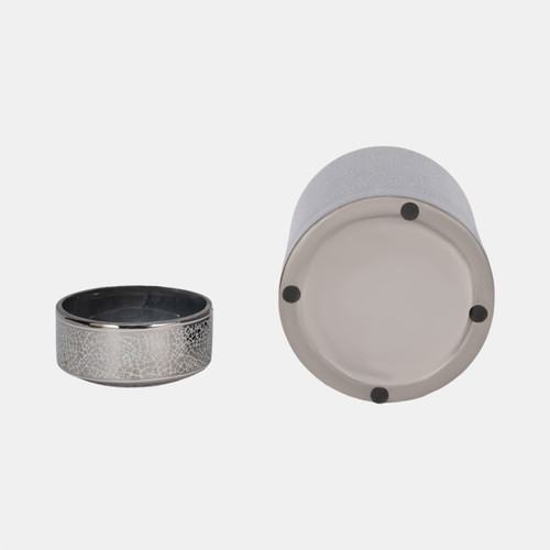 15404-04#Ceramic 12" Jar, Crackle Silver