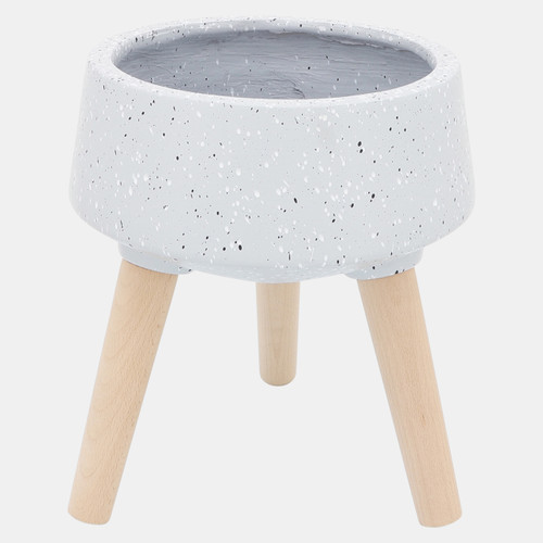15018-02#S/2 11/15" Terrazzo Planter W/ Wood Legs,  Gray