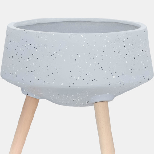 15018-02#S/2 11/15" Terrazzo Planter W/ Wood Legs,  Gray
