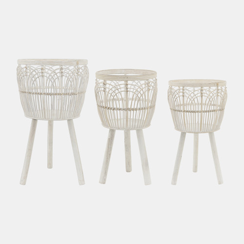 13574-11#S/3 Bamboo Planters 11/13/15", White