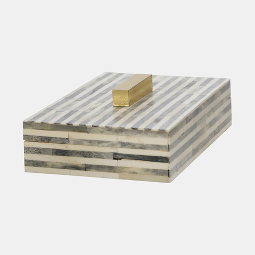 15299#Bone 9" Rectangular Box, Light Gray/gold