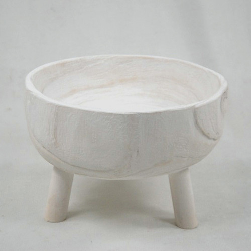 15344-02#Wood 11" Bowl With Legs, White