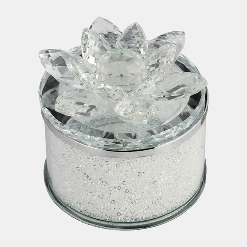 15421-02#Crystal 4" Round Lotus Box, Clear