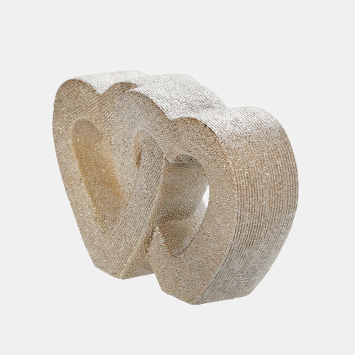 15427-02#10" Ceramic Double Heart Table Deco, Champagne